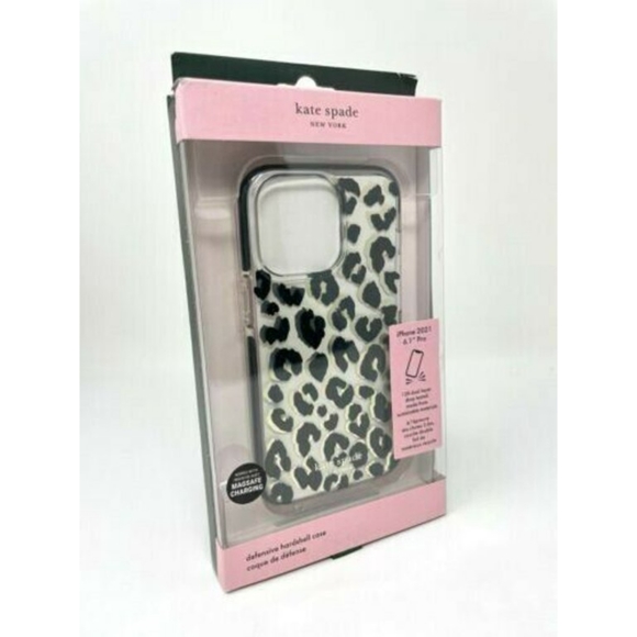 Kate Spade Defensive Hardshell Case for iPhone 13/14- City Leopard Black/Clear - Picture 3 of 7